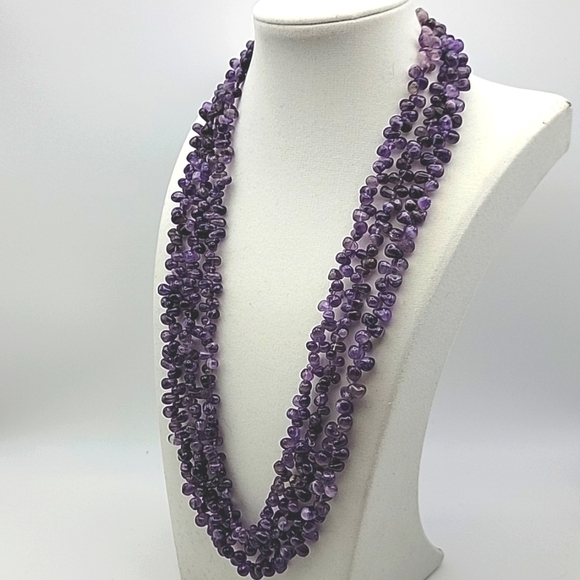 600 Cts Natural 3 Strand Purple Amethyst Beads Natural Gemstone Beaded Necklace - Picture 4 of 9